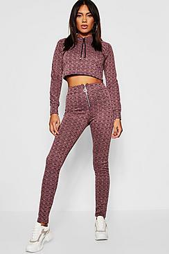 Boohoo Drawstring Zip Hoodie Detail Knitted Co-ord