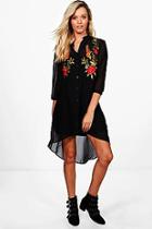 Boohoo Katie Boutique Floral Embroidered Shirt Dress
