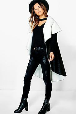 Boohoo Maisie Waterfall Suedette & Borg Jacket