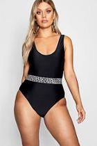 Boohoo Plus Greek Trim Belt Swimsuit