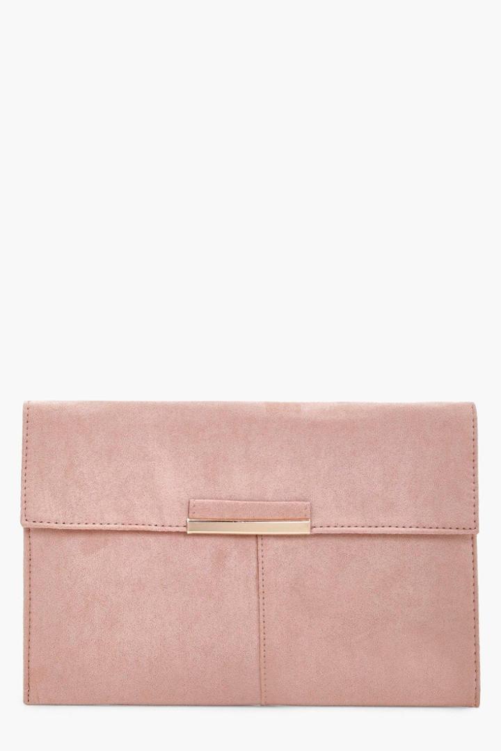 Boohoo Yasmin Suedette Coloured Clutch Nude