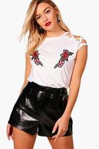 Boohoo Carly Embroidered Strappy Shoulder Detail T-shirt