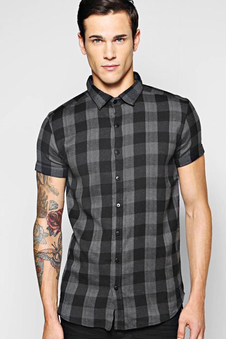 Boohoo Short Sleeve Flannel Shirt Black