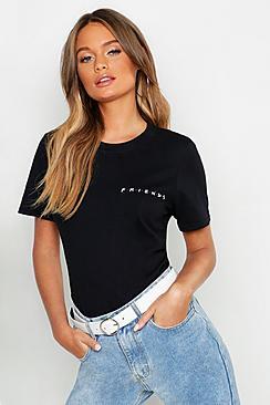 Boohoo Friends License Pocket Slogan T-shirt