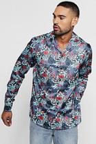 Boohoo Poppy Print Long Sleeve Revere Satin Shirt