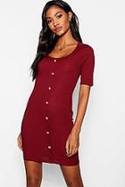 Boohoo Horn Button Half Sleeve Ribbed Mini Dress