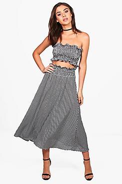Boohoo Gingham Midi Skirt + Bandeau Co-ord Set