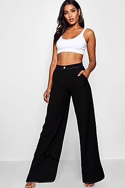 Boohoo Gayle Wide Leg Contrast Stitch Trouser