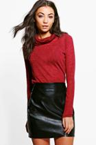 Boohoo Tall Mia Slub Roll Neck Jumper Wine