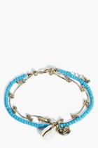 Boohoo Libby Bead & Chain Shell Bracelet Blue