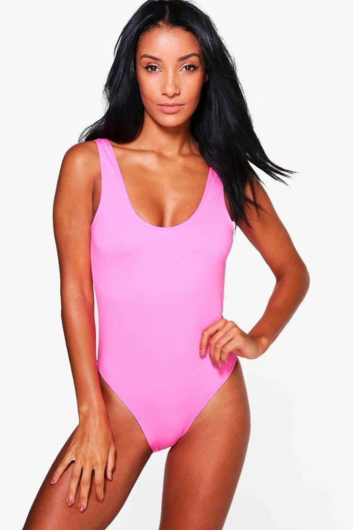Boohoo Dubai Scoop Back Bathing Suit Pink