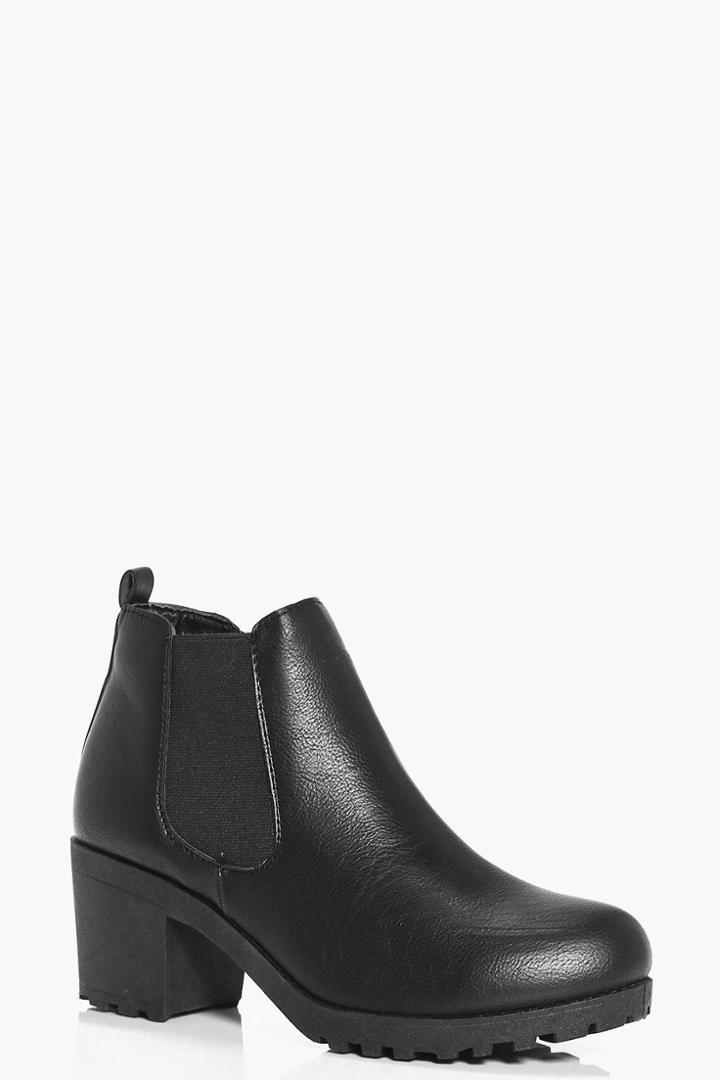 Boohoo Lois Chunky Cleated Heel Chelsea Boot Black