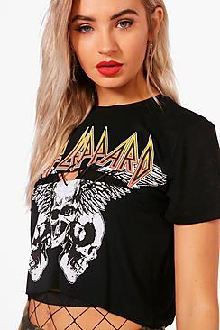 Boohoo Avery Lace Up Def Leppard T-shirt