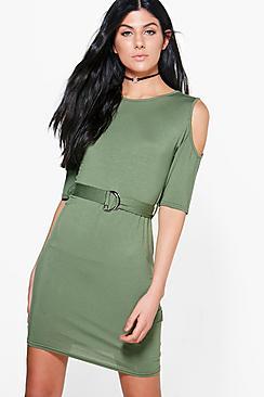 Boohoo Betty D-ring Cold Shoulder Midi Dress