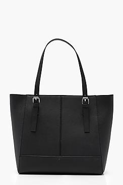 Boohoo Erin Double Buckle Crosshatch Tote
