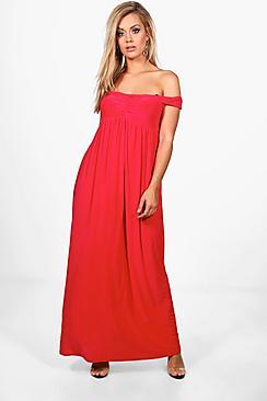 Boohoo Plus Melinda Off The Shoulder Slinky Maxi Dress