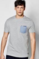 Boohoo Chambray Double Pocket T Shirt Grey