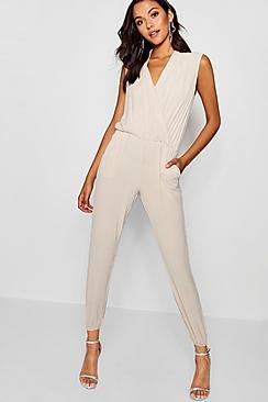 Boohoo Plunge Wrap Front Jumpsuit