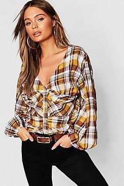 Boohoo Ruched Front Check Shirt