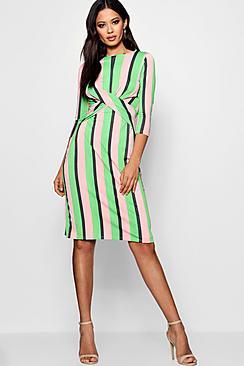 Boohoo Bella Striped Wrap Front Midi Dress