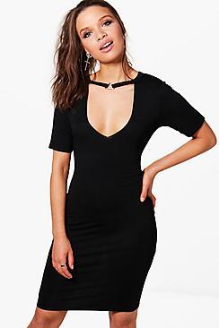 Boohoo Choker Triangle Ring Detail Bodycon Dress