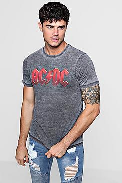 Boohoo Acdc Logo Acid Wash T-shirt