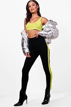 Boohoo Emily Contrast Side Stripe Crepe Leggings