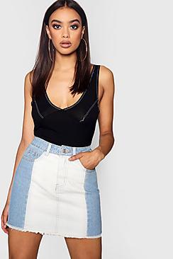 Boohoo Contrast Denim Mini Skirt