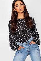 Boohoo Floral Ditsy Rouched Sleeve Blouse