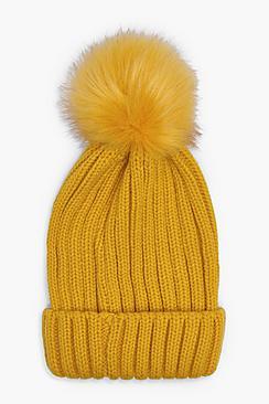 Boohoo Kerry Rib Knit Pom Beanie