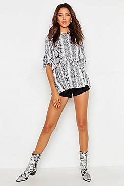 Boohoo Tall Snake Print Smock Top