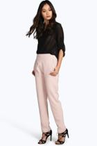 Boohoo Mariee Tailored Pocket Detail Cigarette Trousers Nude