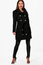 Boohoo Petite Abigail Funnel Neck Belted Military Coat
