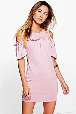 Boohoo Kerry Ruffle Cold Shoulder Bodycon Dress