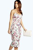 Boohoo Faye Floral Print Strappy Midi Bodycon Dress