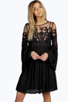 Boohoo Boutique Carmen Lace Wide Sleeve Dress Black