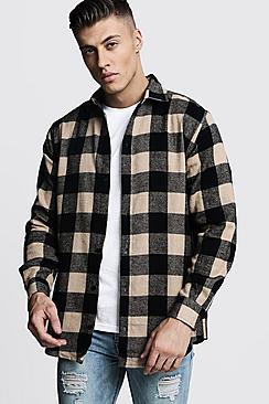 Boohoo Oversized Long Sleeve Camel Check Shirt