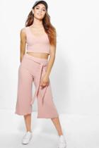 Boohoo Ava Rib Crop Top And Culotte Co-ord Set Blush