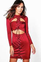 Boohoo Kila Lace Up Bodycon With Cut Out Dress