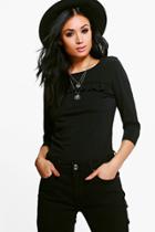 Boohoo Florence Frill Front Sleeve Top Black