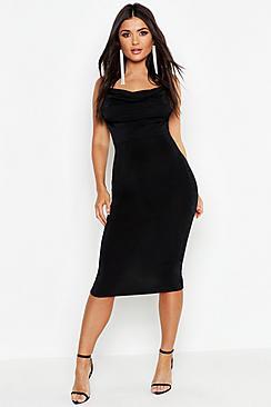 Boohoo Textured Slinky Cowl Front Midi Dress