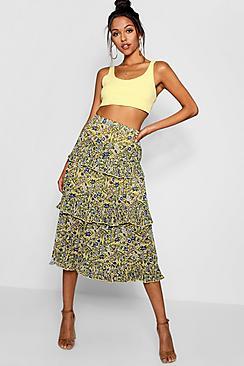 Boohoo Woven Floral Tiered Chiffon Maxi Skirt
