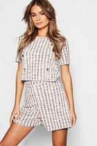 Boohoo Tweed Button Detail Top + Short Co-ord