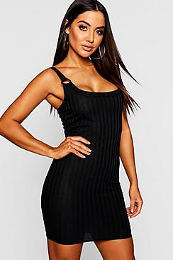Boohoo Mock Tortoise Shell O-ring Knitted Rib Dress