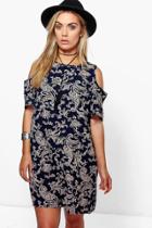 Boohoo Plus Alivia Cold Shoulder Shift Dress Multi