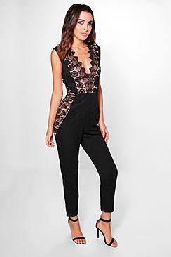 Boohoo Boutique Mia Lace Panelled Wide Leg Jumpsuit