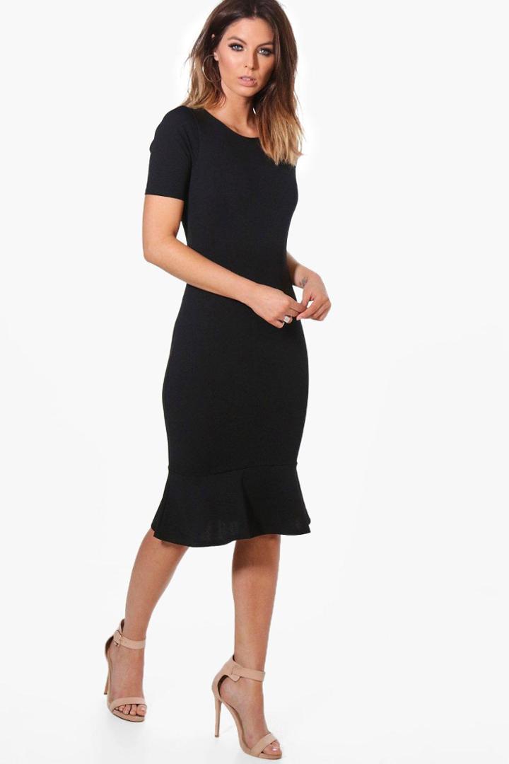 Boohoo Aylin Frill Hem Midi Dress Black