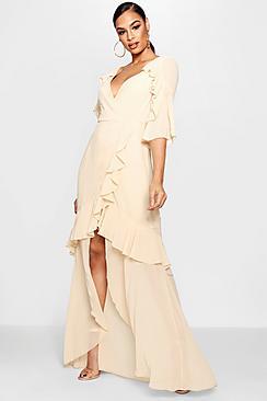 Boohoo Chiffon Ruffle Maxi Dress