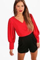 Boohoo Petite Naomi Crepe Balloon Sleeve Top