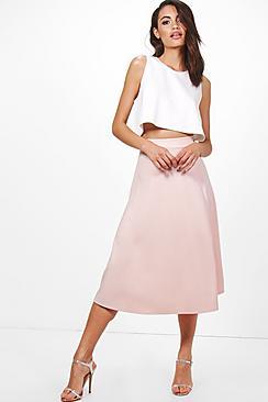 Boohoo Laura Contrast Shell Crop & Midi Skirt Co-ord Set